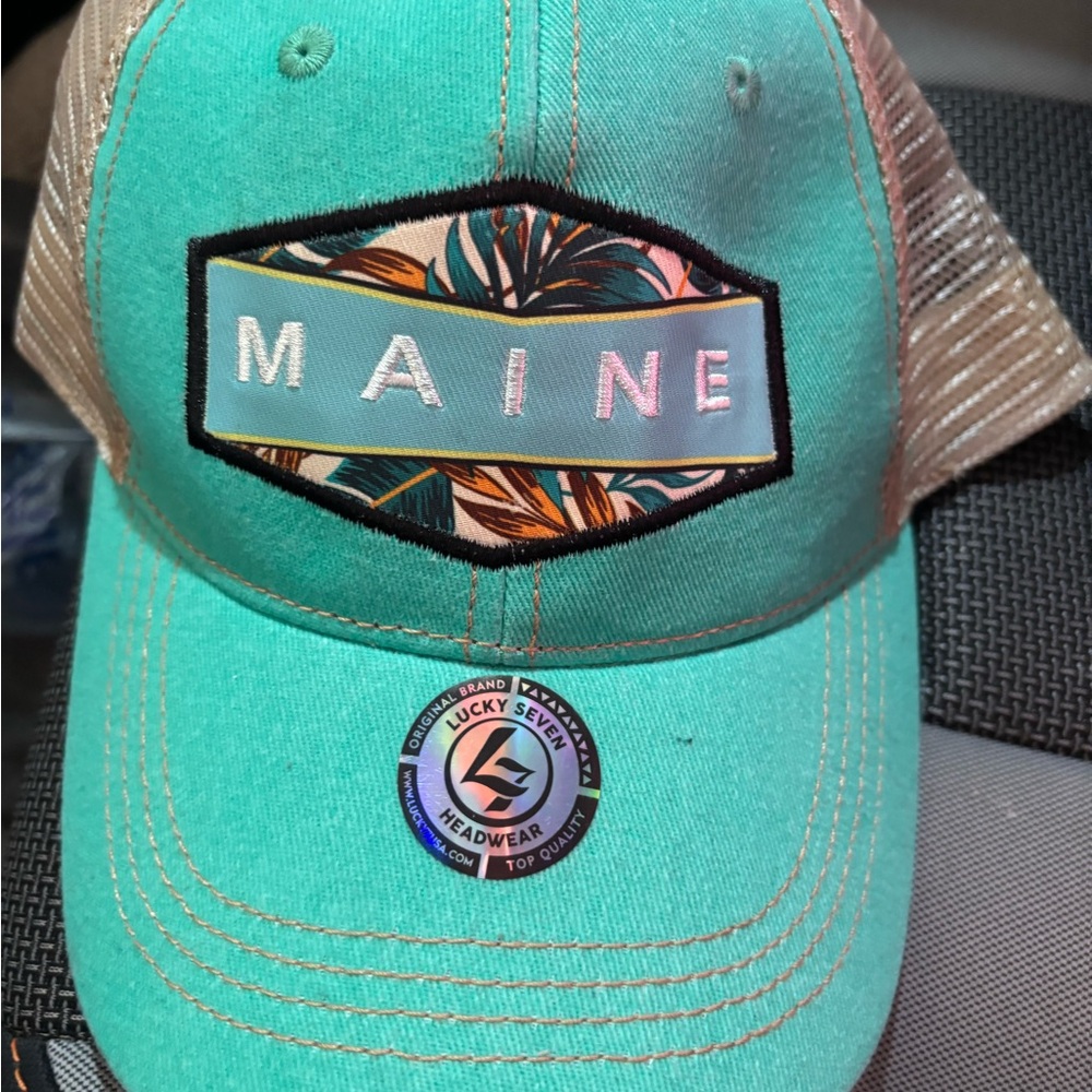 Teal Maine Cap with Tropical Design